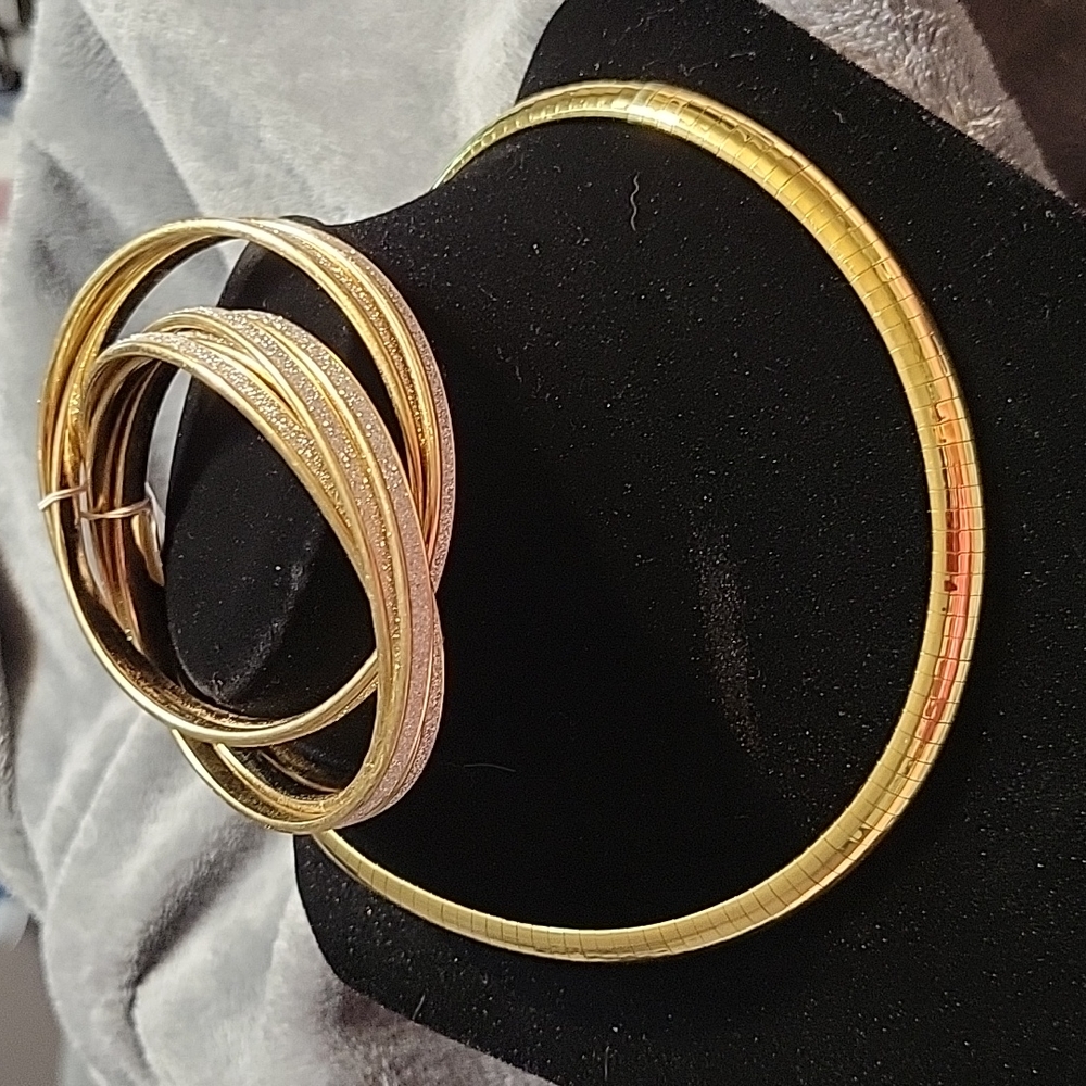 Gold Snake Choker and Bracelets